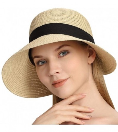 Sun Hats Women Wide Brim Viosr Sun Hat Summer Beach Cap UPF50 UV Packable Straw Hat for Travel - Beige - CP18QYX5Z6E