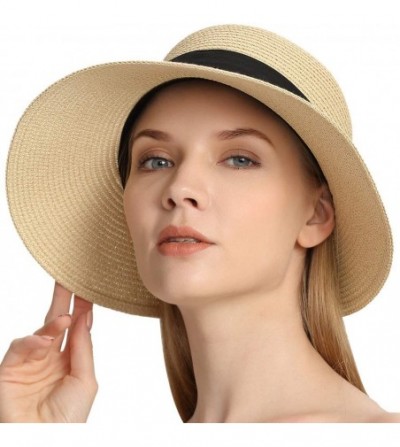 Sun Hats Women Wide Brim Viosr Sun Hat Summer Beach Cap UPF50 UV Packable Straw Hat for Travel - Beige - CP18QYX5Z6E