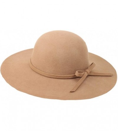 Fedoras Women's 100% Wool Fedoras Ribbon Band Floppy Hat Cap - Camel2 - CJ18AKLUYKD