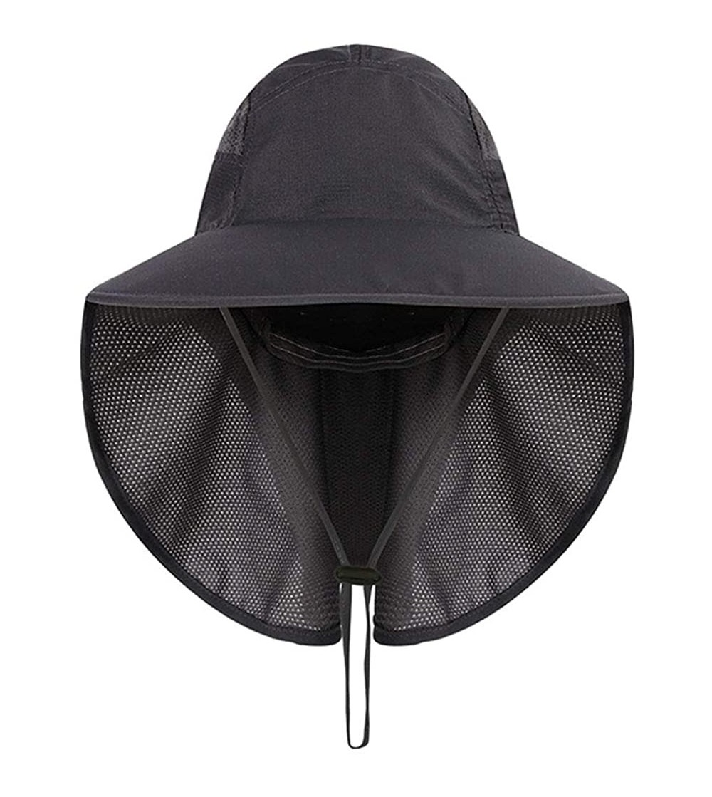 Sun Hats Outdoor Sun Hat Men Women Flap Fishing Hat Neck Face Cover Mesh Bucket Hat UPF 50+ - Dark Gray - CJ18UUWO9AG