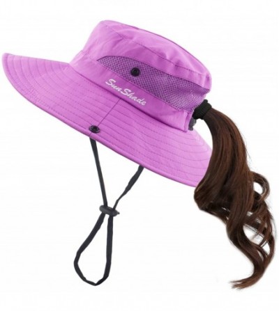 Sun Hats Women's Summer Mesh Wide Brim Sun UV Protection Hat with Ponytail Hole - Pure Purple - CJ18S694Z78
