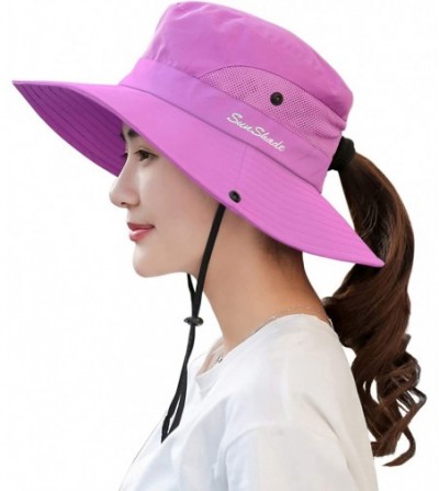 Sun Hats Women's Summer Mesh Wide Brim Sun UV Protection Hat with Ponytail Hole - Pure Purple - CJ18S694Z78