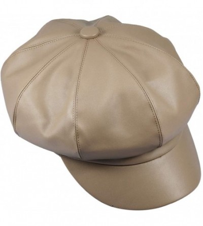 Newsboy Caps 8 Panels Newsboy Caps for Women- PU Leather Cabbie Painter Hat Gatsby Ivy Beret Cap - Khaki - C918KHQ5Q6E