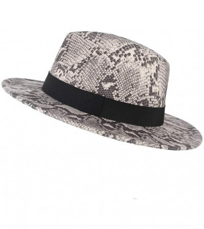 Fedoras Womens Wool Felt Snakeskin Fedora Hats Wide Brim Trilby Panama Hat with Band - Khaki2 - CY1942K7TUK
