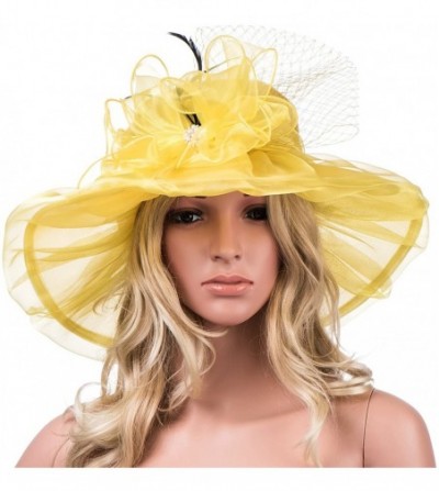 Sun Hats Womens Kentucky Derby Wide Brim Sun Dress Church Wedding Hat A342 - Yellow - CG12EZ1FUIX