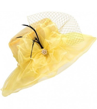 Sun Hats Womens Kentucky Derby Wide Brim Sun Dress Church Wedding Hat A342 - Yellow - CG12EZ1FUIX