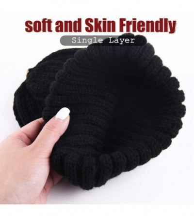 Skullies & Beanies Womens Winter Knitted Beanie Hat with Faux Fur Pom Warm Knit Skull Cap Beanie for Women - 02-black - CU185...