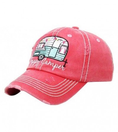 Baseball Caps Adjustable Happy Camper Distressed Baseball Cap Hat - Pink 2 - CN18EYCDER9
