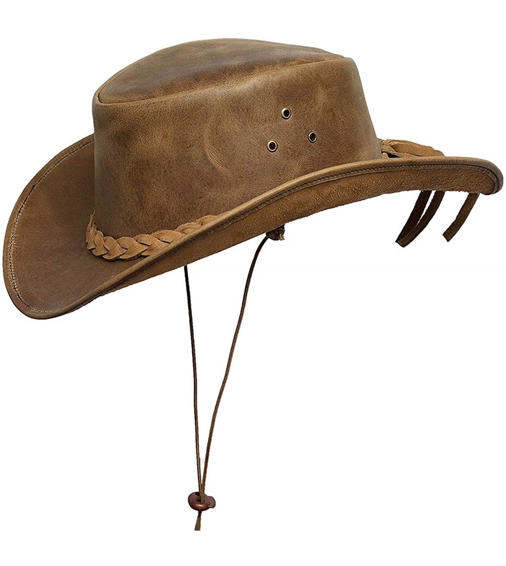 Cowboy Hats Mens Vintage Wide Brim Cowboy Aussie Style Western Bush Hat with Chin Cord - C018OEGY3T9