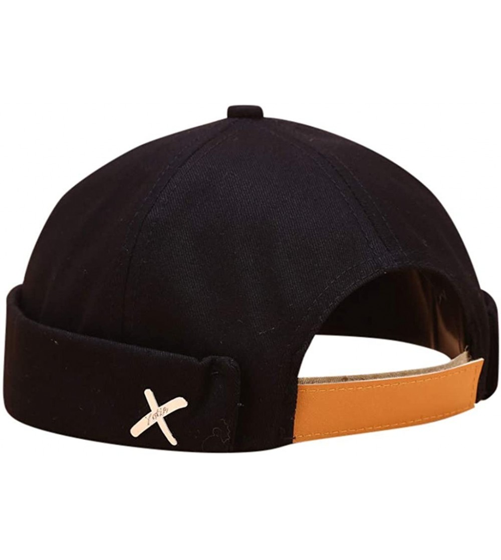 Baseball Caps Fashion Docker Leon Harbour Mechanic Hat Watch Cap Breathable Retro Brimless Beanie Hat Unisex - Black - CU18U9...