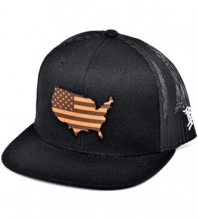 Baseball Caps 'The Patriot' Leather Patch Hat Flat Trucker - One Size Fits All - Black - C818IGOWQQ3