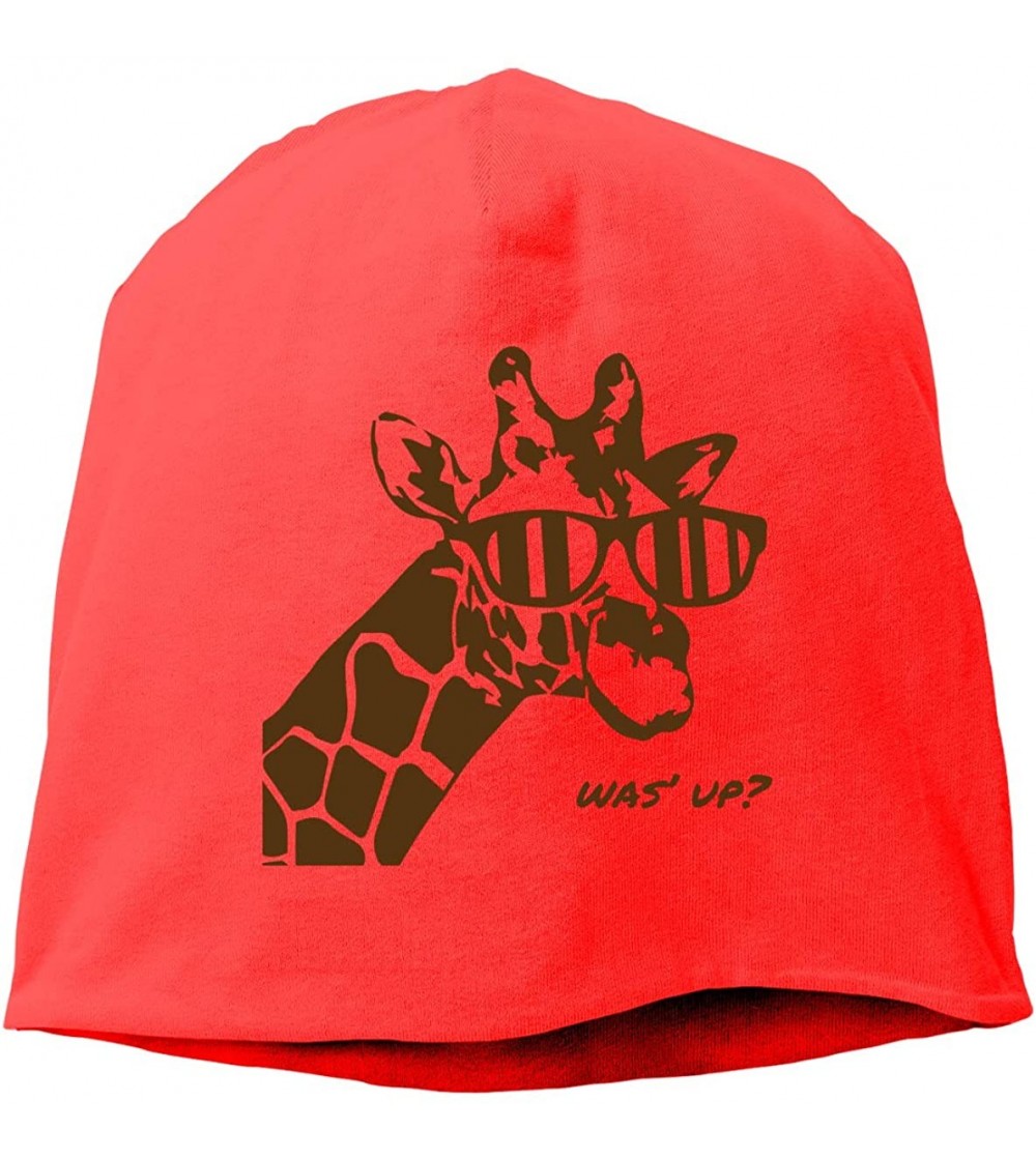 Skullies & Beanies Woman Skull Cap Beanie Giraffe Headwear Knit Hat Warm Hip-hop Hat - Red - CA18K7H4OZ6
