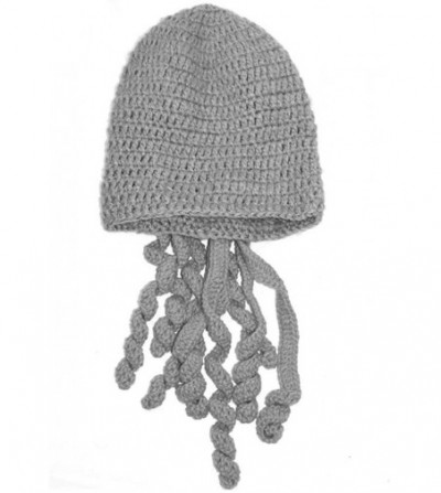 Skullies & Beanies Crochet Octopus Tentacle Beanie Hat Squid Cover Cap Knitted Beard Caps - Grey 5pcs - CD12GALZ17P
