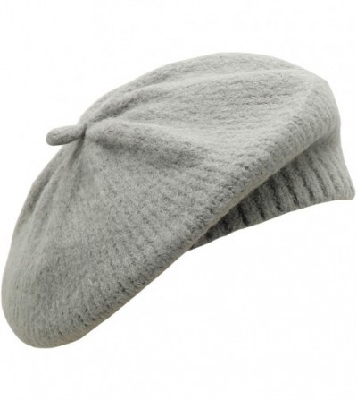 Berets Women Soft Knitted French Beret Hat - Heather Grey - CT18AIDKCI4