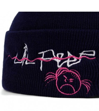 Balaclavas Unisex Embroidery Cuffed Skull Beanies Hats Thermal Knitting Hip Hop Caps - Navy Blue - C6192TYSNW6