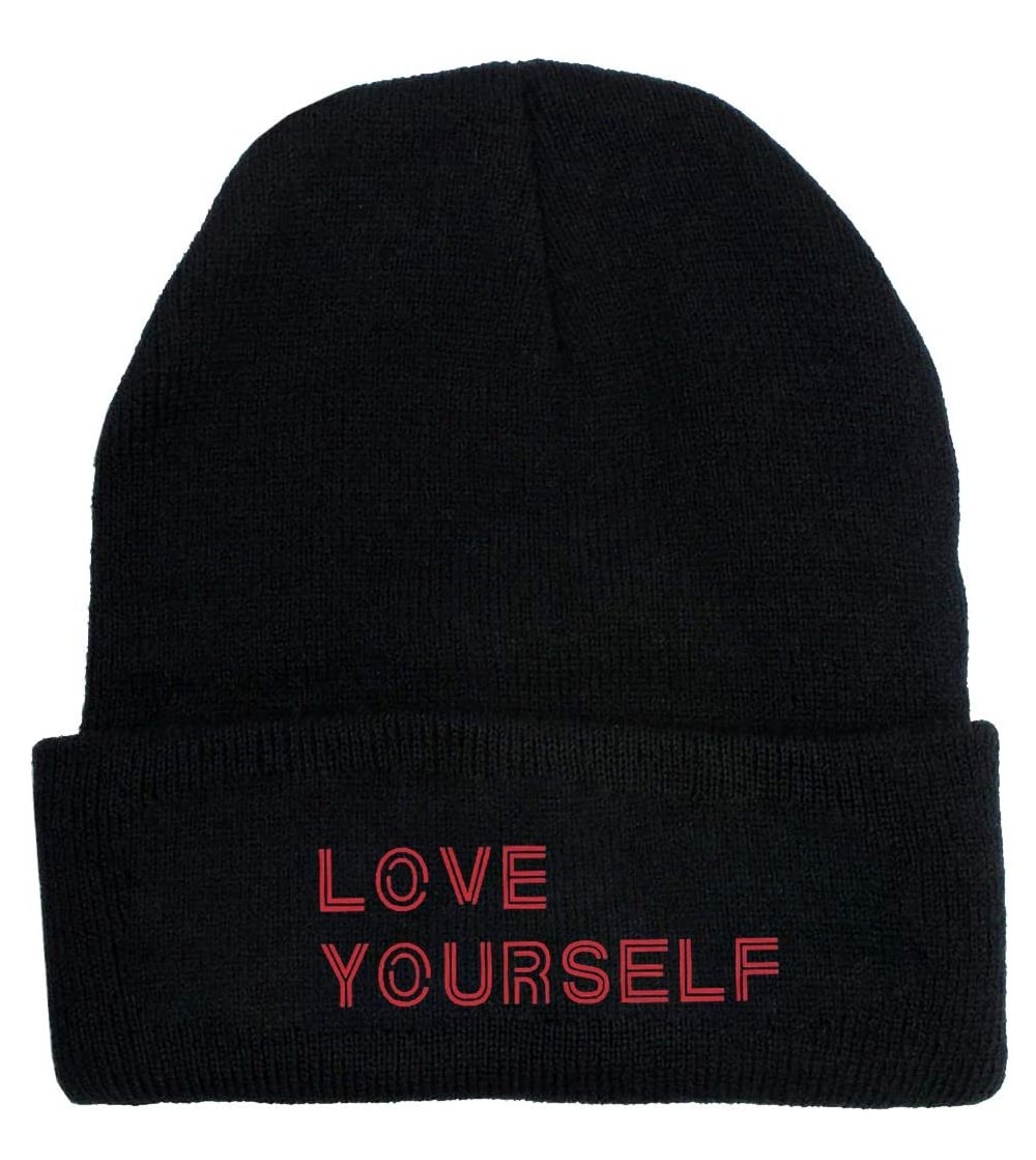 Skullies & Beanies Kpop BTS Love Yourself Hip Hop Caps Suga Jimin Beanie Knit Winter Hats - Black 3 - C718K79K9T0