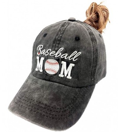 Baseball Caps Baseball Mom Ponytail Hat Embroidered Washed Cotton Denim Cap for Women - CI195ZXXM5N