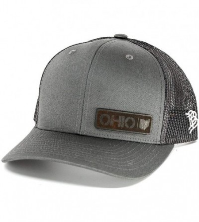 Baseball Caps 'Midnight Ohio Native' Black Leather Patch Hat Curved Trucker - Black - CP18IGR7Y0H