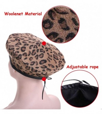 Berets Women French Style Vintage Leopard Print Wool Soft Winter Warm Beret Beanie Hat - Brown - CR18MD89L6Z