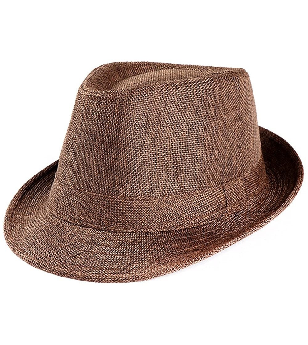 Fedoras Unisex Trilby Gangster Cap Beach Sun Straw Hat Band Sunhat - Coffee - CI18LAOKITY