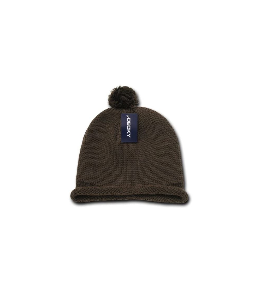 Skullies & Beanies Solid Roll Up Beanie with Pom - Brown - CQ11903BMS9