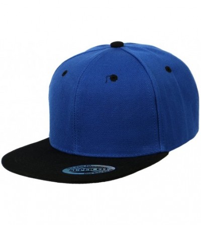 Baseball Caps Blank Adjustable Flat Bill Plain Snapback Hats Caps - Royal/Black - C911LI0NDL1