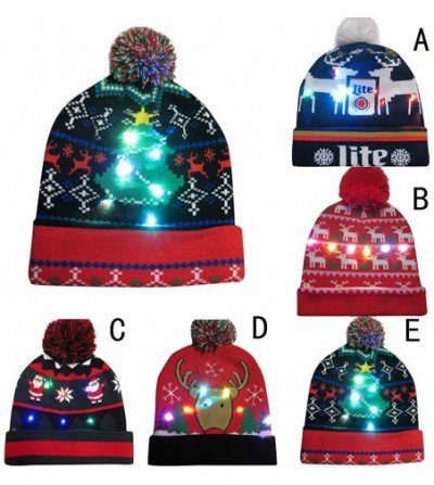 Baseball Caps Christmas Novelty Beanie Cap LED Light-up Ugly Knitted Sweater Xmas Hat - D - CY18L7QOW37