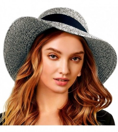 Sun Hats Women Wide Brim Viosr Sun Hat Summer Beach Cap UPF50 UV Packable Straw Hat for Travel - Mixed Navy 02 - CN19629Z0C8