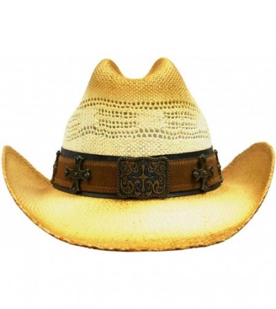 Sun Hats Ivory & Brown Cowboy Hat with Antiqued Cross Hatband - CN115SSIRN3