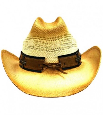 Sun Hats Ivory & Brown Cowboy Hat with Antiqued Cross Hatband - CN115SSIRN3