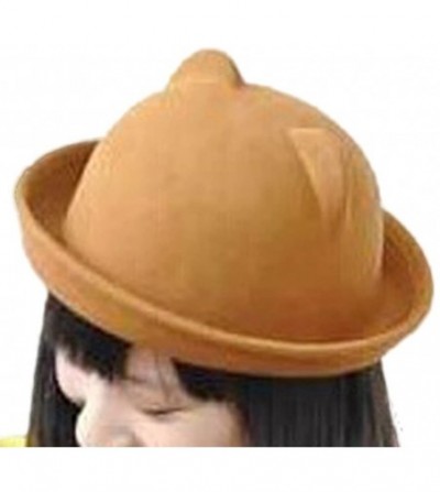 Fedoras Women's Candy Color Wool Rool Up Bowler Derby Cap Cat Ear Hat - Camel - CI11NVBQW7R
