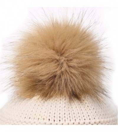 Skullies & Beanies Winter Hats for Womens Knit Slouchy Skullies Beanies Ski Caps with Faux Fur Pom Pom Bobble - Beige(fluff B...
