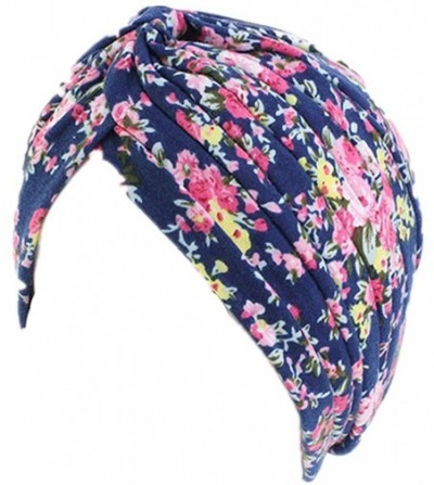 Skullies & Beanies Women's Cotton Turban Head Wrap Cancer Chemo Beanies Cap Headwear Cap Bonnet Hair Loss Hat - Navy Flower -...