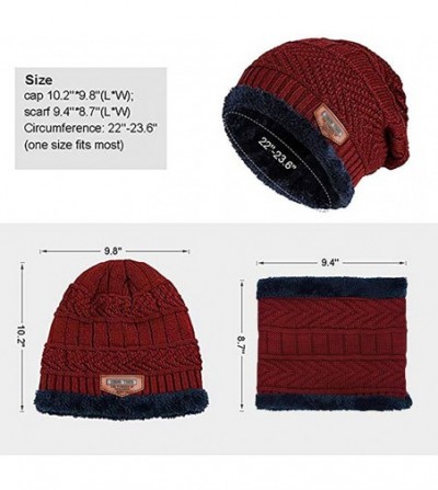 Cold Weather Headbands Men Warm Beanie Winter Thicken Hat and Scarf Two-Piece Knit Windproof Cap - Red - CW192ZL3KLE