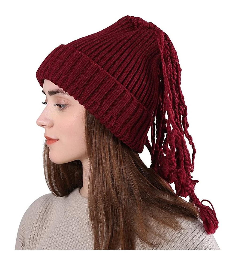 Berets Womens Slouchy Beanie Winter Hat Knit Warm Snow Ski Skull Cap Wool Solid Manual Braid Beanie Crochet Cap - CS18IQ8O5DT