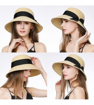 Sun Hats Womens Summer Sun Beach Straw Hats UPF Protective Panama Fedora Outdoor Patio - 00721_beige - C118RXXM5AN