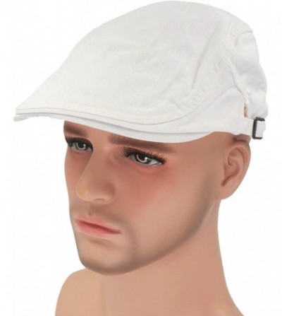 Newsboy Caps Solid Color Canvas Strap Newsboy Cap Driving Cabby Ivy Golf Beret Hat - White - C5182DLHY04