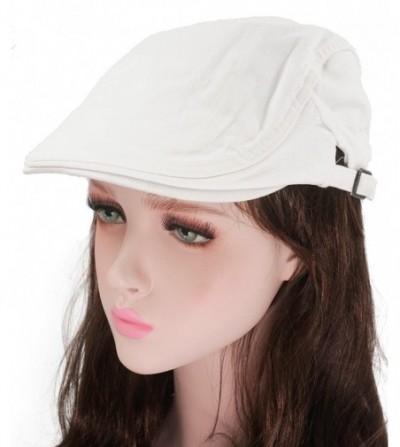Newsboy Caps Solid Color Canvas Strap Newsboy Cap Driving Cabby Ivy Golf Beret Hat - White - C5182DLHY04