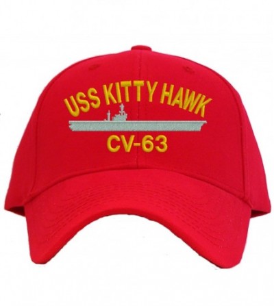 Baseball Caps USS Kitty Hawk CV-63 Embroidered Baseball Cap - Red - C511FVIQQ9H