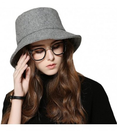 Bucket Hats Female Style hat Wool Felt Bucket Hat Winter Fall - 01silver - CU186E4DASN