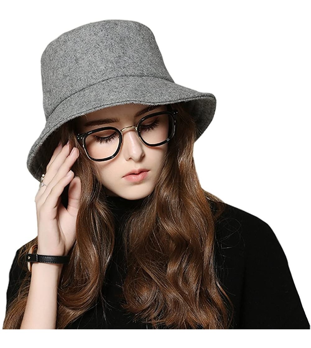 Bucket Hats Female Style hat Wool Felt Bucket Hat Winter Fall - 01silver - CU186E4DASN