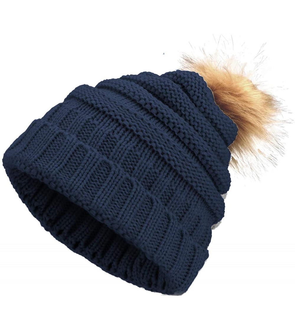 Skullies & Beanies Womens Knit Slouchy Beanie Hats Winter Thick Soft Warm Skull Ski Cap - Navy Blue - C9194KUC6LK