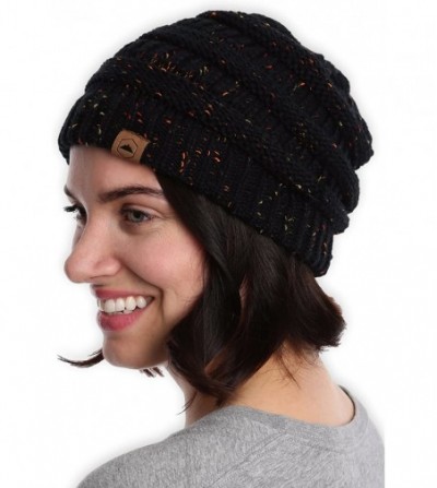 Skullies & Beanies Womens Cable Knit Beanie - Warm & Soft Stretch Winter Hats for Cold Weather - Black Confetti - CR184AL06Q7