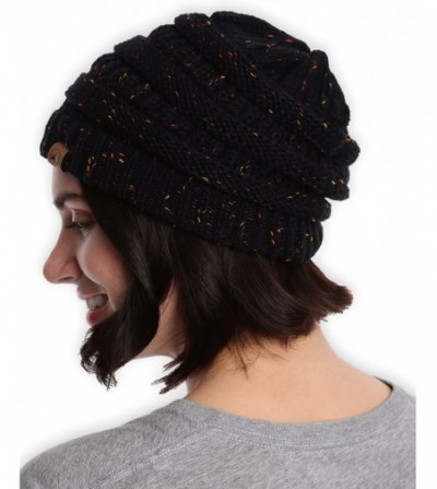 Skullies & Beanies Womens Cable Knit Beanie - Warm & Soft Stretch Winter Hats for Cold Weather - Black Confetti - CR184AL06Q7