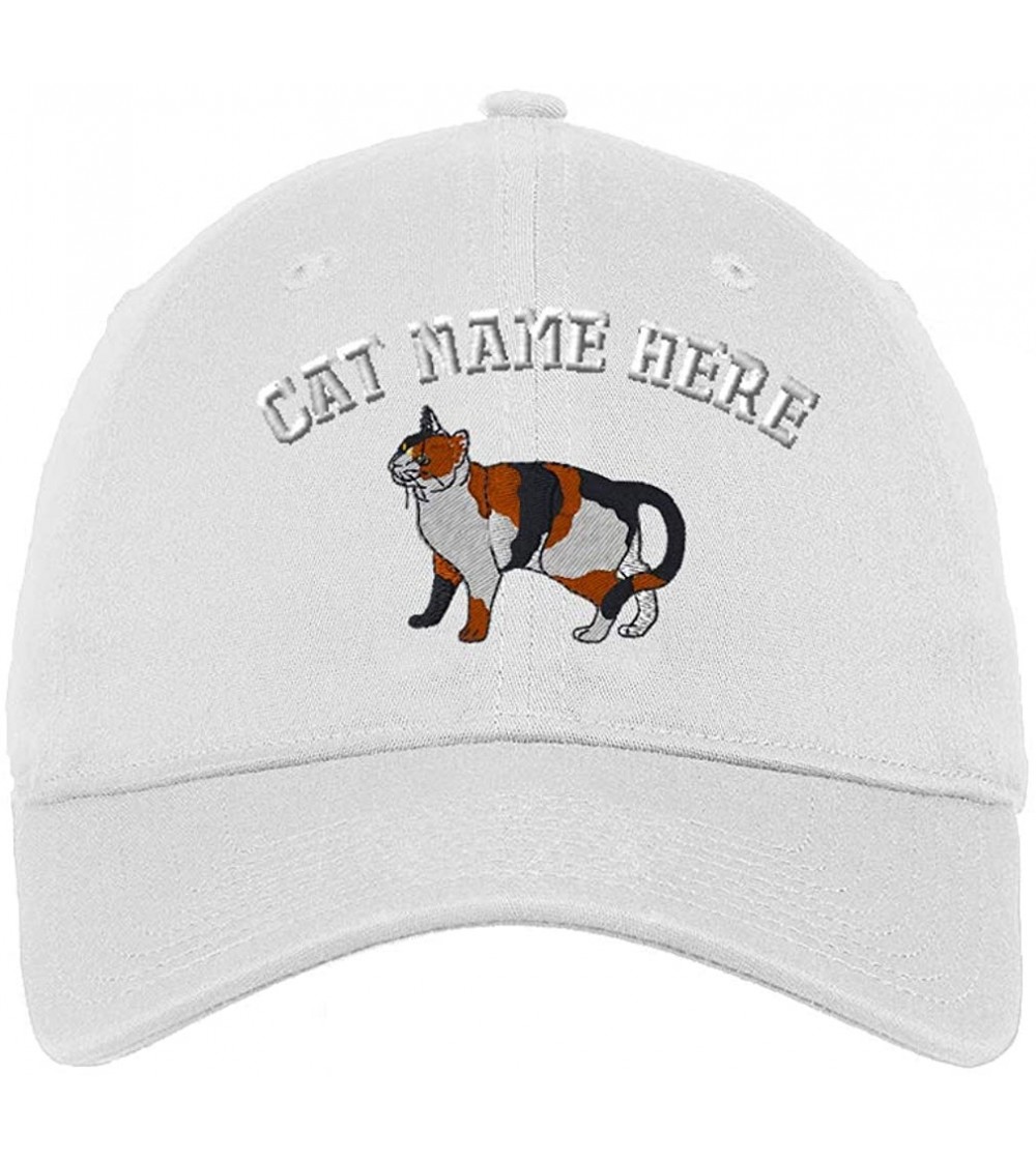 Baseball Caps Custom Low Profile Soft Hat Calico Cat A Embroidery Cat Name Cotton Dad Hat - White - CN18QYMISZC