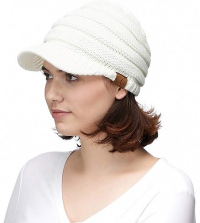 Skullies & Beanies Hatsandscarf Exclusives Women's Ribbed Knit Hat with Brim (YJ-131) - Ivory - CR12O0569EY