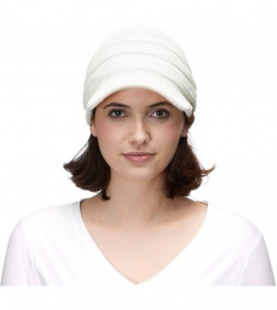 Skullies & Beanies Hatsandscarf Exclusives Women's Ribbed Knit Hat with Brim (YJ-131) - Ivory - CR12O0569EY
