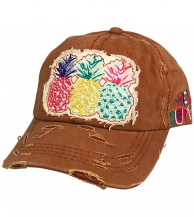 Baseball Caps Pineapple Frayed Patch Washed Baseball Hat - Ponytail Baseball Cap - Burnt Orange - CG18QI52O55