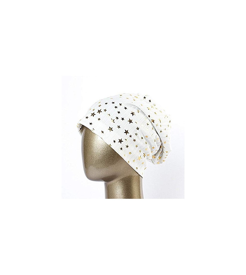 Skullies & Beanies Women's Foiled Star Slouchy Beanie Hat - White Gold - CK18X7ICG6N