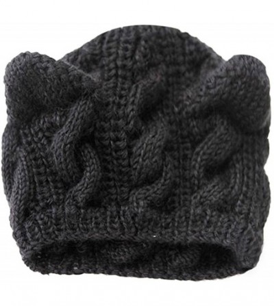 Skullies & Beanies Women Teen Girls Cute Cat Ears Knit Winter Warm Hat Soft Beanie Skully Cap - Black - C018953H3Q8